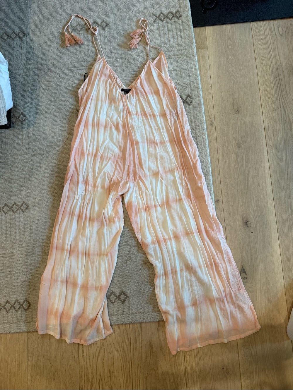 Forever 21 Peach & Cream Tie-Dye Wide-Leg Jumpsuit